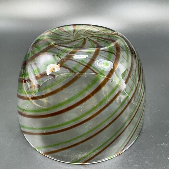 Vintage Molded Glass Dish Bowl With Green Red Swirls Clear Glass Container Bowl - Picture 4 of 9